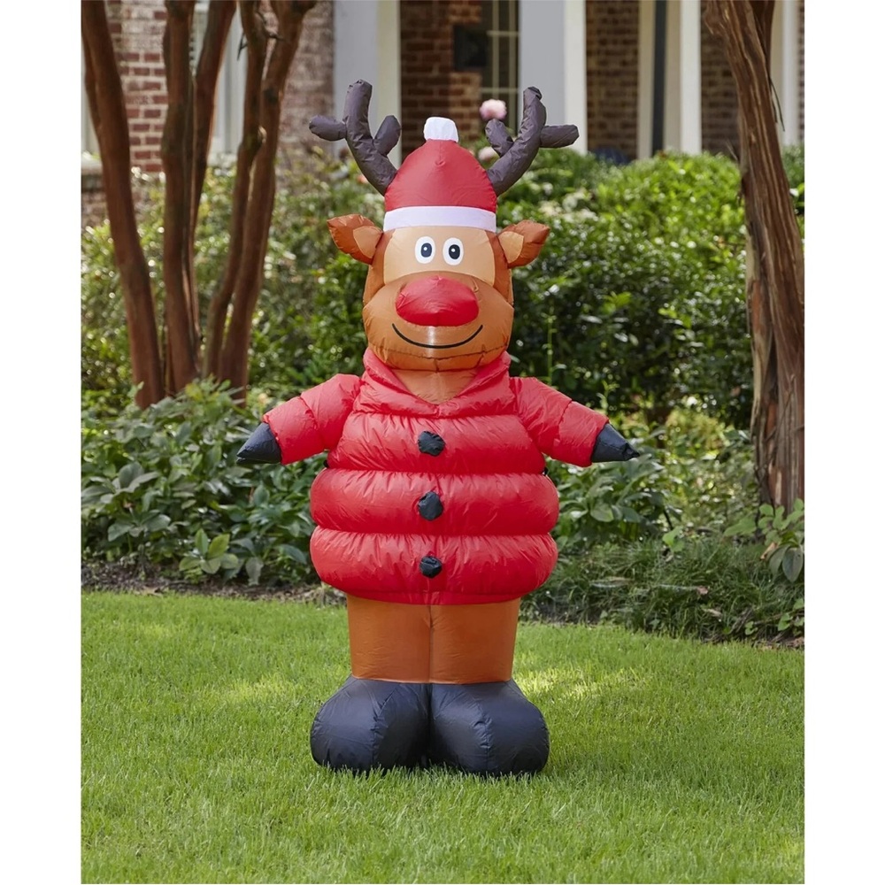 CHRISTMAS PUFFY COAT REINDEER Airblown Inflatable 5' LED Porch YARD DECOR NEW